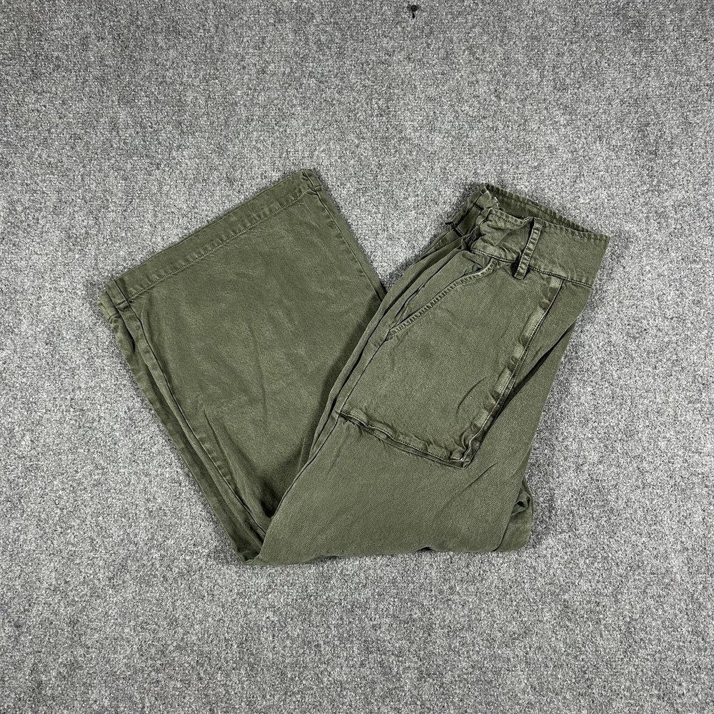 Young Fabulous Broke Wide Leg Pants Women's M Green Pull On High Waist  #2494